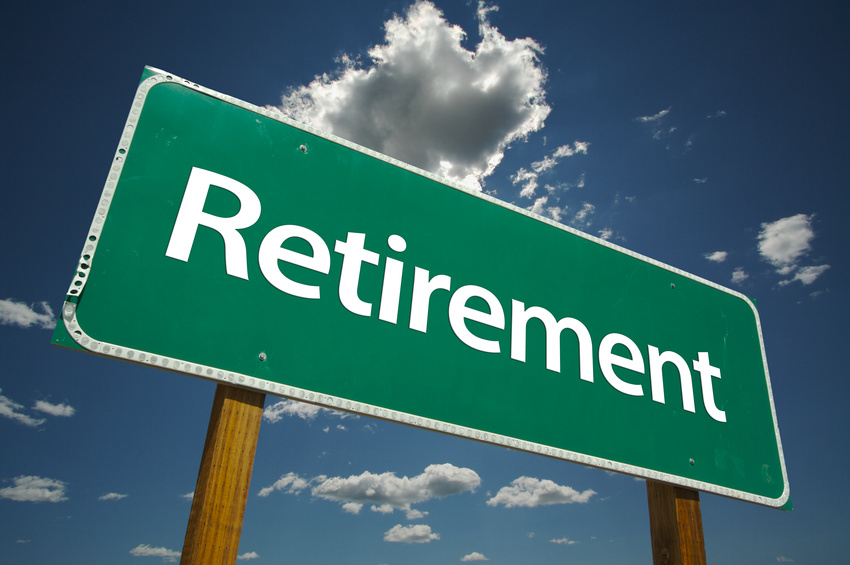 Retirement Road Sign with blue sky and clouds.